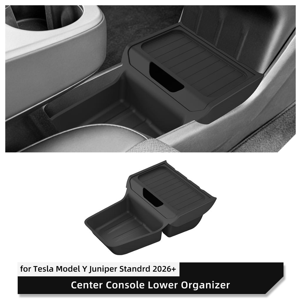 LUCKEASY for Tesla Model Y Standard 2026 2025 Center Console Lower Storage Box TPE Central Tray Accessories Tidying