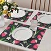 4/6pcs Rectangle Placemats - 18X12 Inch Vintage Strawberry Floral Pattern Wallpaper Background Cloth 2D Element Pattern Design Easy to Clean Table Ins