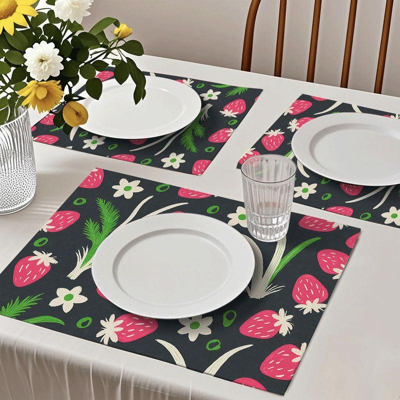 4/6pcs Rectangle Placemats - 18X12 Inch Vintage Strawberry Floral Pattern Wallpaper Background Cloth 2D Element Pattern Design Easy to Clean Table Ins