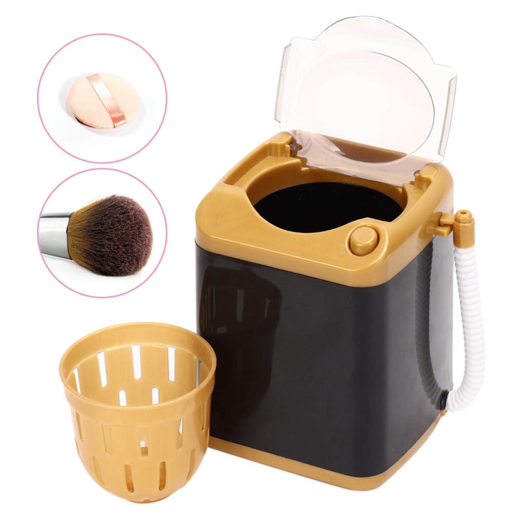 realistic mini washing machine for pretend educational and makeup brushes Cute, portable, play, play, (gold)