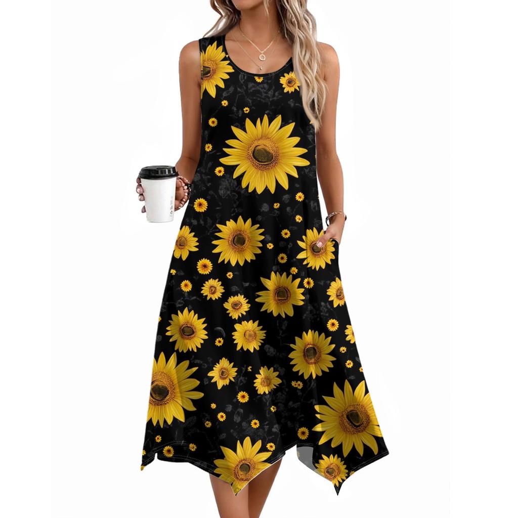 Women's Casual Dress For Summer Tank Dress Loose Beach Dress With Pockets Flare Midi Sundress