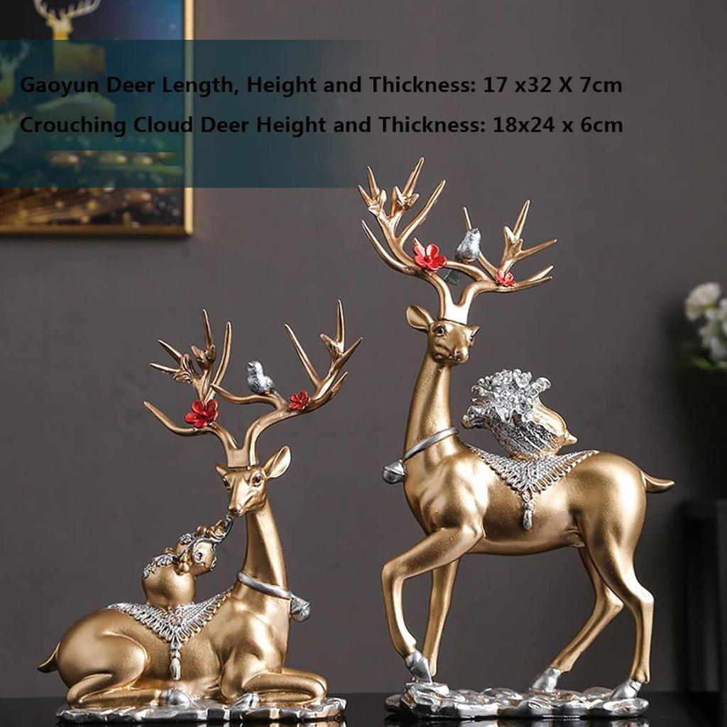Набор из 2 фигурок оленей, декоративная центральная часть, подарочная скульптура лося, современные статуэтки оленей для полки, свадебной гостиной, красного цвета (Золото)