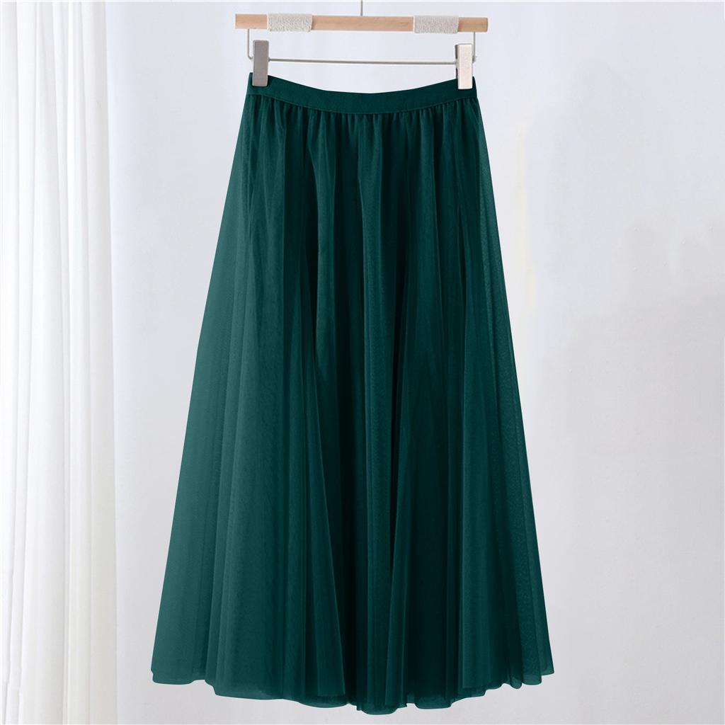 Женская однотонная сетчатая юбка с резинкой, большая юбка средней длины