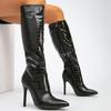Fashion Fashion Black Long Boots with Lychee Pattern Zipper High Heel Boots Pointed Toe Large Size 42 Women's Personality Boots