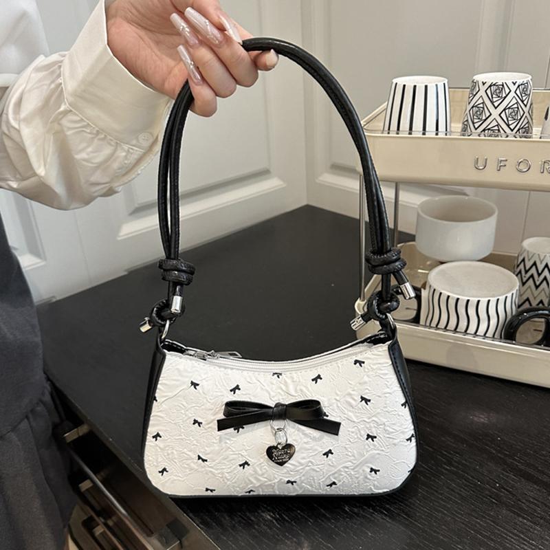 Yogodlns Сумка-подмышка Y2k с розовым бантом для женщин, Новые модные и универсальные текстурные сумки-багеты класса люкс на одно плечо