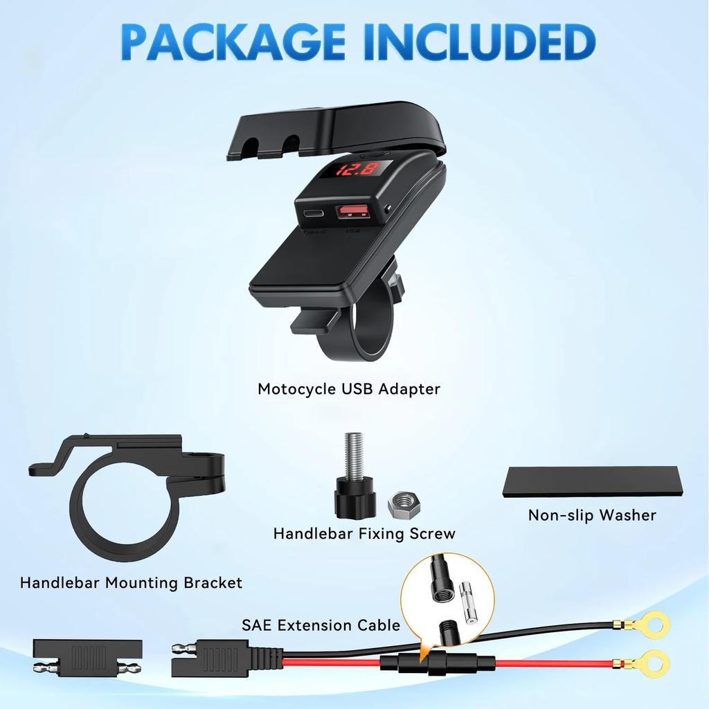 USB-зарядное устройство для мотоцикла PD QC3.0 12 В, водонепроницаемая розетка, адаптер для быстрой зарядки телефона на руле с вольтметром, аксессуар для мотоцикла