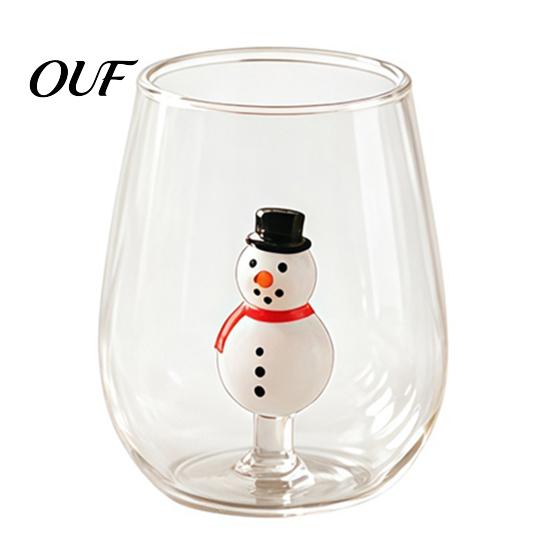 Practical Decorative Glassware for Afternoon Tea Clear Drinking Glass Cup with 3D Fruit And Christmas Holiday Ornaments, Theme Cups Gifts Heat