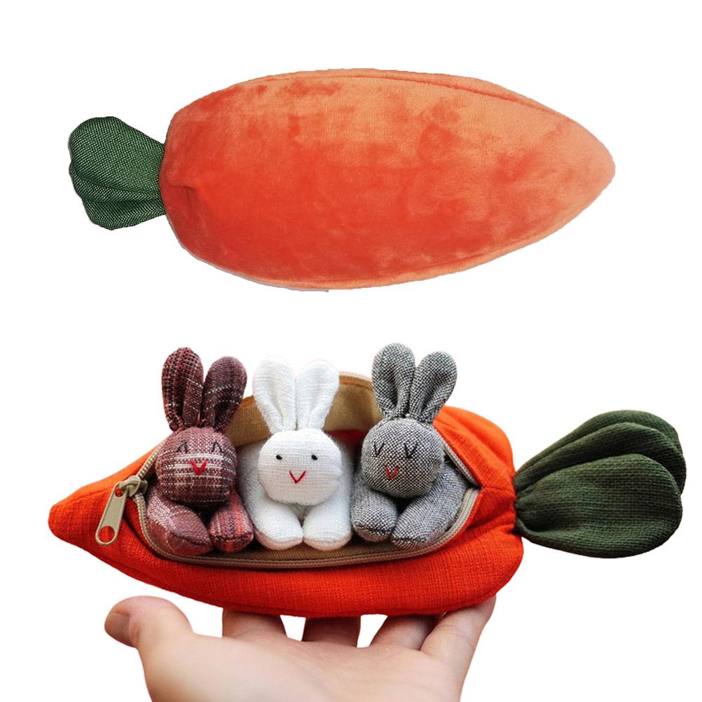 3 Bunnies In Carrot Purse Easter Cute 3D Carrot Coin Purse with Zipper Doll Toy Decoration Wallet