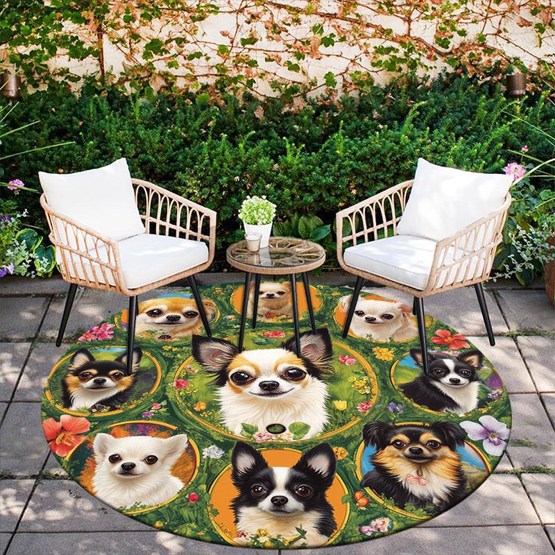 Chihuahua pattern round rug,Carpet Rug for Living Room Bedroom Playroom ,Non-slip Floor Mat,Holiday Gifts and Birthday Gifts.