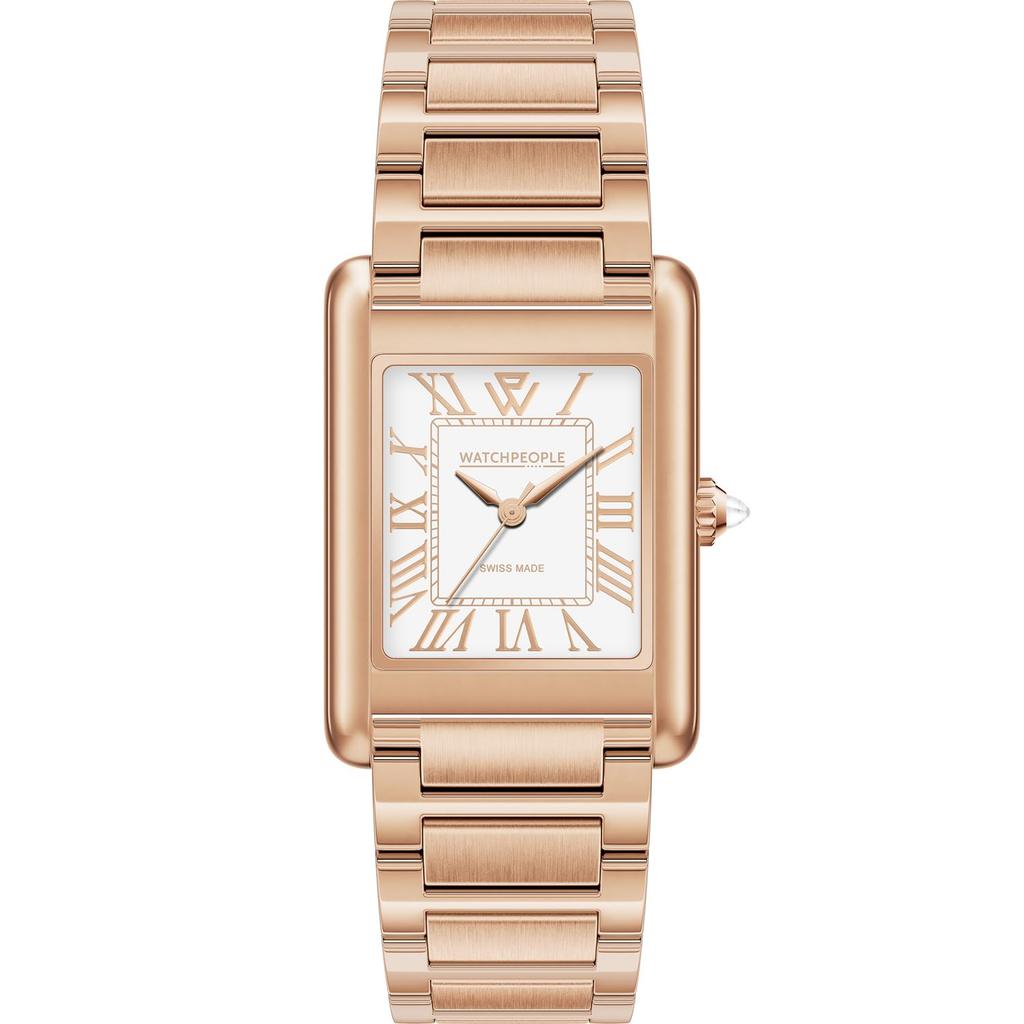 WATCHPEOPLE WP6 701056 Прямоугольные Часы, Белый Циферблат, Металлический Ремешок Цвета Розового Золота, Swiss Made, Сапфировое Стекло, Женские