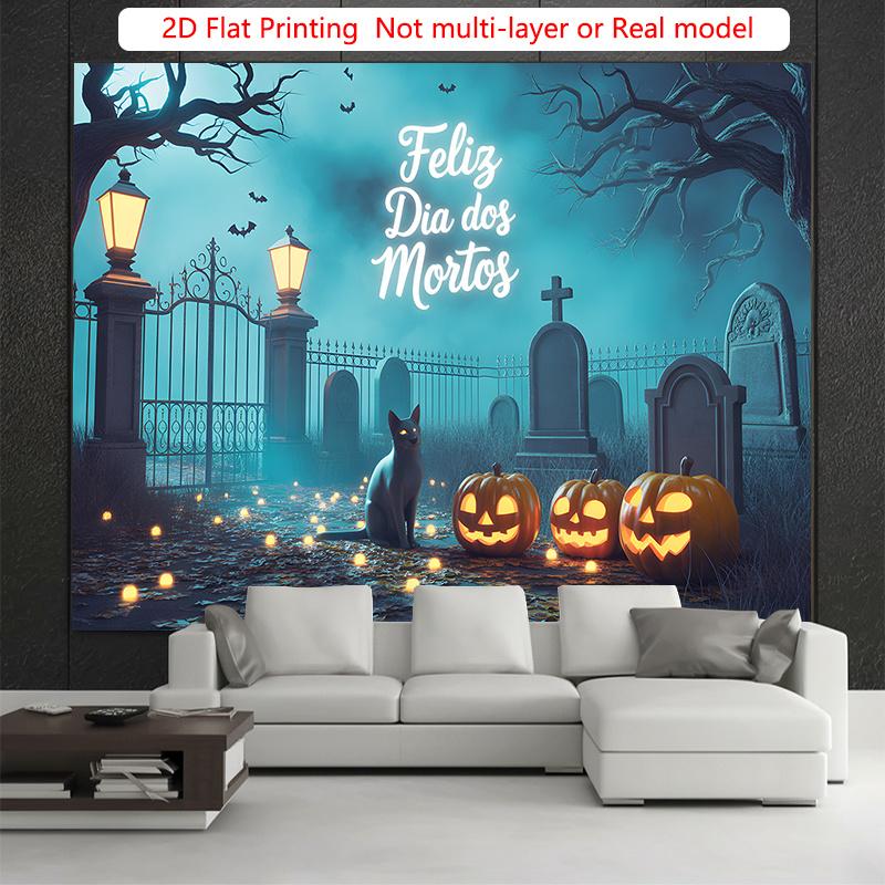 Party Backdrop Halloween Flat Eerie Cemetery Pumpkins Ghostly Event Photo Background Party Decor