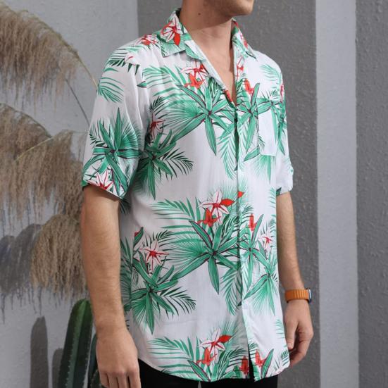 Мужская рубашка с лацканами и короткими рукавами, кардиган, свободный топ, блузка, пляжная повседневная рубашка с принтом для отпуска