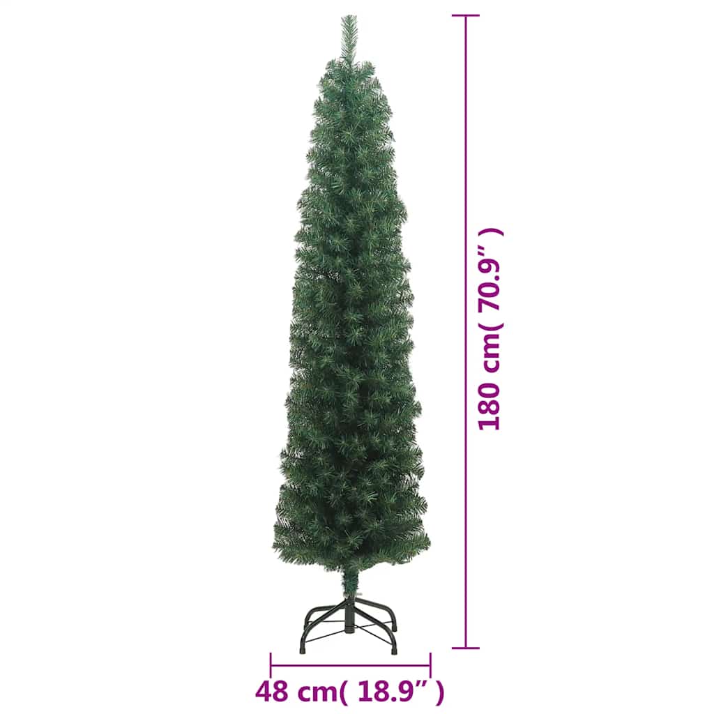 Artificial Slim Christmas Tree with Stand Green 180 cm PVC
