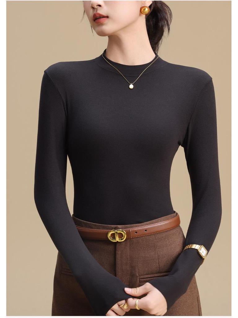 Women's Autumn & Winter Seamless Slim Fit Base Layer: Medium High Neck Warm Top