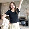 Pure Cotton Round Neck Threaded Shoulder Large Size Short-sleeved T-shirt Women's Slim-fitting Short Top Fashion Hot Girl Can Wear Outside Clothes