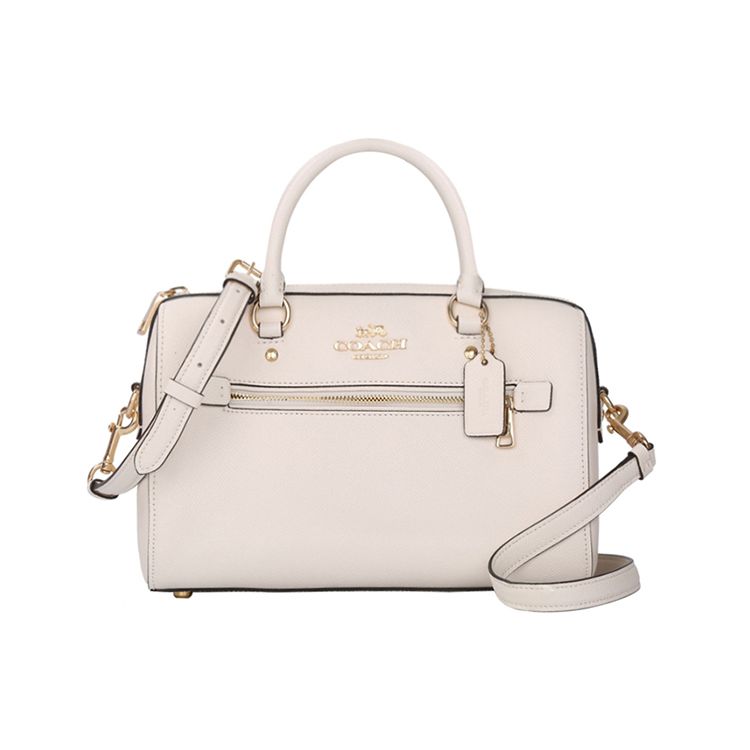 Coach Rowan 27 Metallic Logo Leather Boston Bucket Shoulder Tote Crossbody Bag Large Women bags Chalk-White 79946-IMCHK
