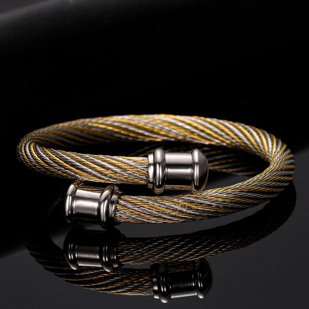 New Stainless Steel 6mm Retro Gradient Braided Cable Wire Titanium Steel Open Simple Steel Wire Bracelet