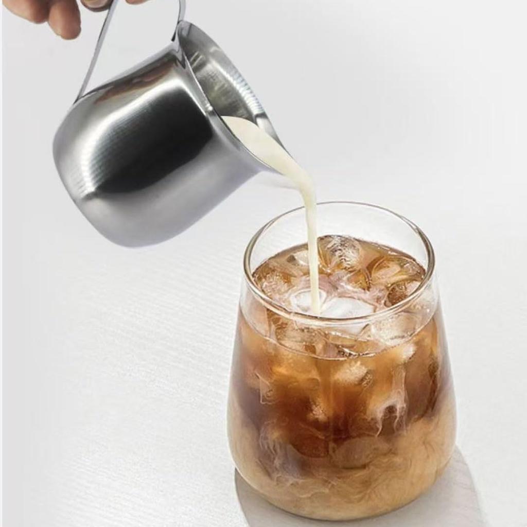 Кувшин для молока из нержавеющей стали 240 мл, Молочник, Чашка для вспенивания молока, Латте-арт, Компактный мини, Бариста, Дом, Кафе, Легкое использование, Плавный налив, Плоское дно,