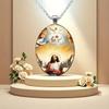 Holy Jesus With Outstretched Arms, A Protective Amulet Necklace Pendant, Made Of Time-Jeweled Glass.