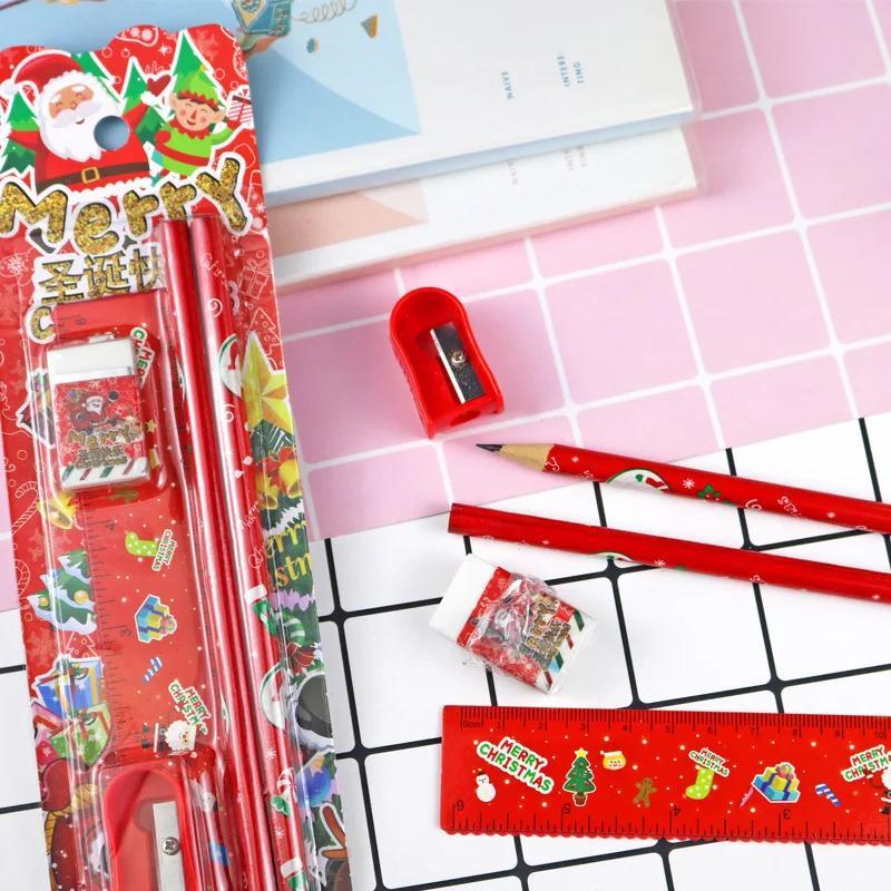 5pcs/set Drawing Pencil Cartoon Christmas Gift Stationery Set Multipurpose Kids Writing Tools for Student School Art Supplies