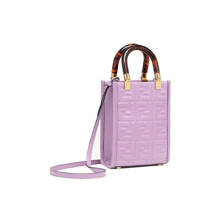 Fendi Солнечный 3D Текстура FF Тиснение Регулируемый Съемный Плечевой Ремень Кожаный Ручной Плечевой Сумка-Кроссбоди Мини Женские Сумки 8BS051-AMCI-F1JCO