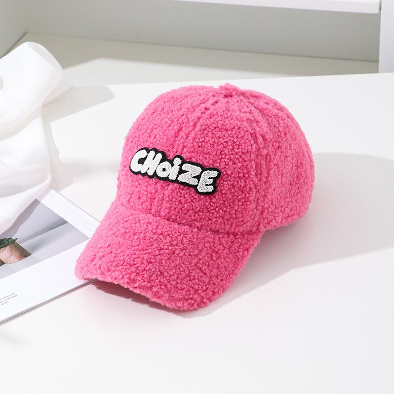 Lamb Plush Baseball Cap Women's Autumn and Winter Tide Wide Brim Versatile Windproof Warm Letter Embroidered Cap