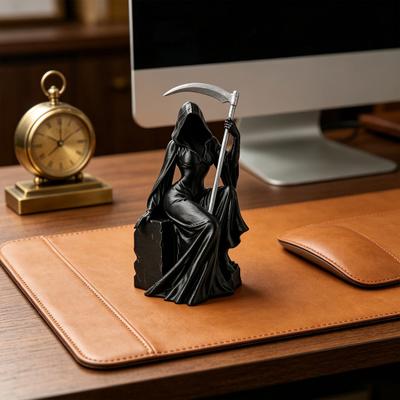 Фигурка Жнеца с косой, 3D-печать, Загадочная женская статуэтка Жнеца, Готическая жуткая скульптура для книжной полки, декора стола