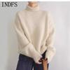 INDFS Women's Fashion Casual Fall Winter Solid Color Print Long Sleeve High Neck Sweaters