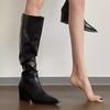 But Knee Boots Women Pointed Head Wide Tube Fat MM Thin Pleated Piled Boots Thick Heel