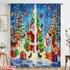 2pcs,2D Plane Printing Window Curtain Santa Claus and the Reindeer Festival (2) Polyester Fabric (without Rod) Decorations For