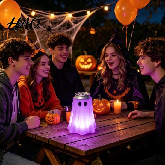Halloween Beverage Can Sleeve 3D Printed Ghost Holder, Glow?in?the?Dark Soda Non Slip Protector Cup Cover, Cute Tabletop Decor for Party