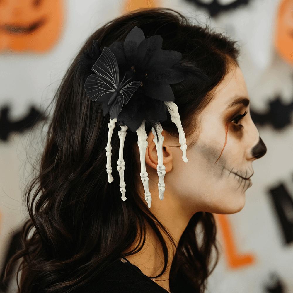 Cloth Ghost Claw Hair Clip Flower Halloween Headwear Skeleton Hand Rose Hairpin Children