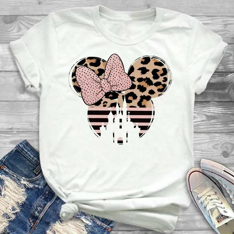 Cartoon Kawaii Tees Mickey Mouse Minnie Leopard Print T Shirt Funny Streetwear T-shirt Casual Tops Gift Unisex