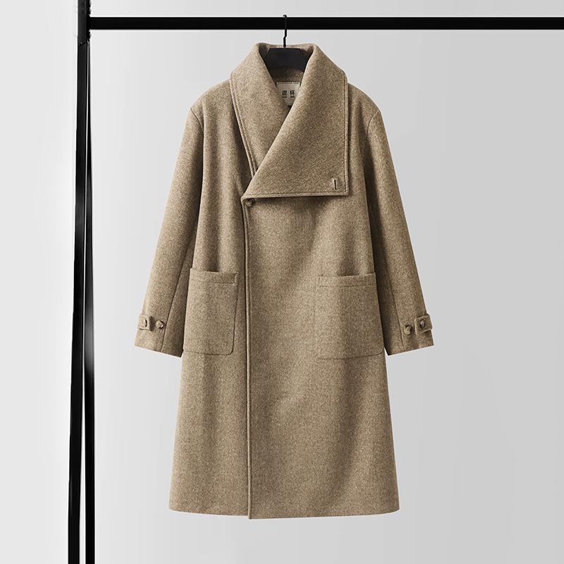 Мужской роскошный кашемировый длинный пальто - Большого размера, Свободный крой, С отворотами