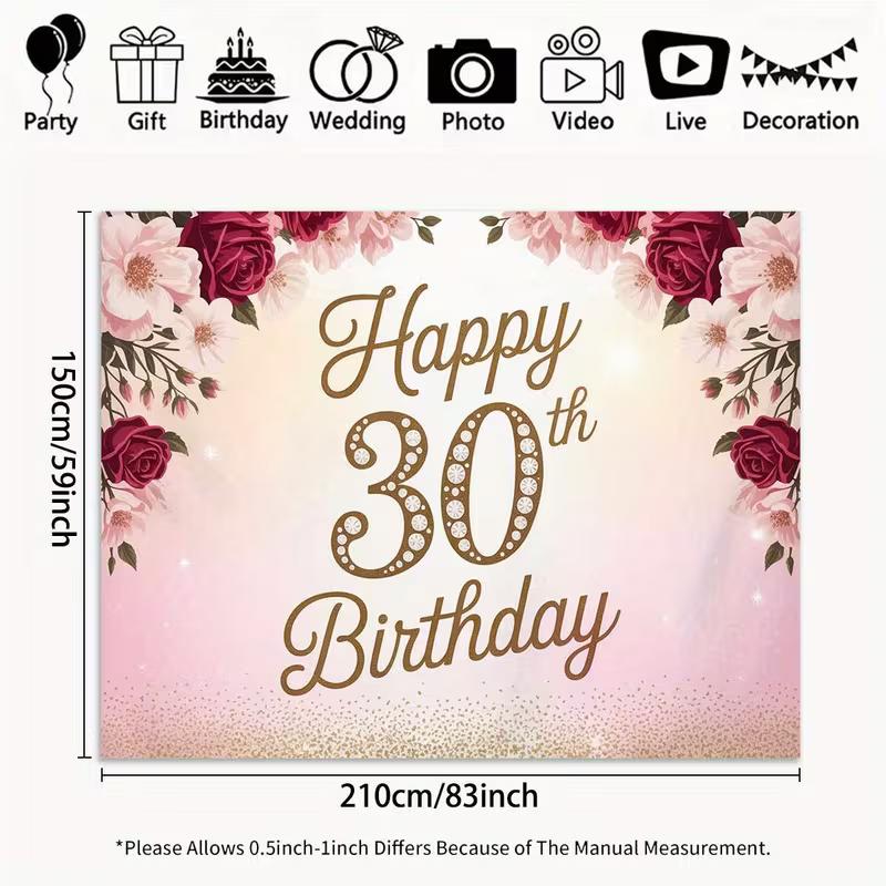 2D Flat Diamond Accent Banner for Milestone Birthdays, Feminine & Romantic Events