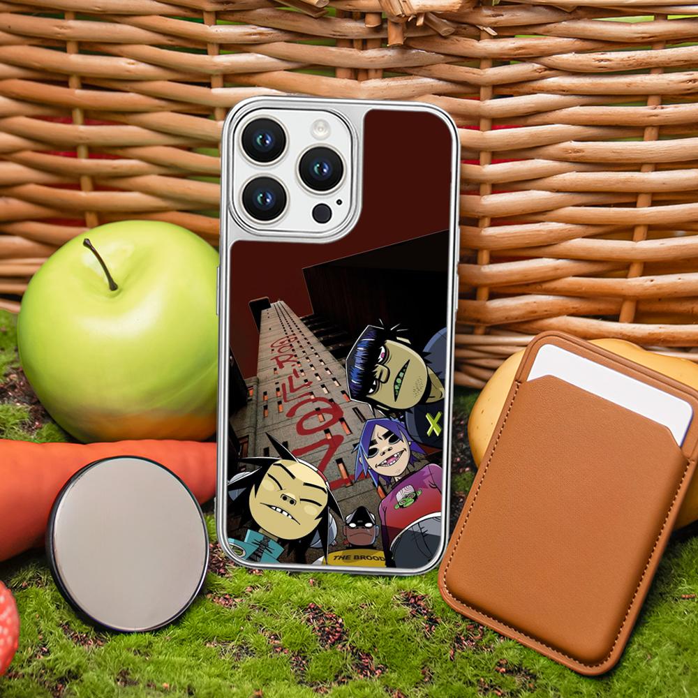 Hot band Gorillaz fashion poster design Phone Case for iPhone 16 15 14 13 12 11 Pro Max Sheepskin Silver-edged protective case