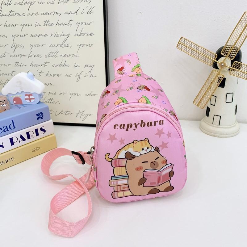 Cartoon Fun Capybara Kids Shoulder Bags Printed Animal Nylon Play Use Daily