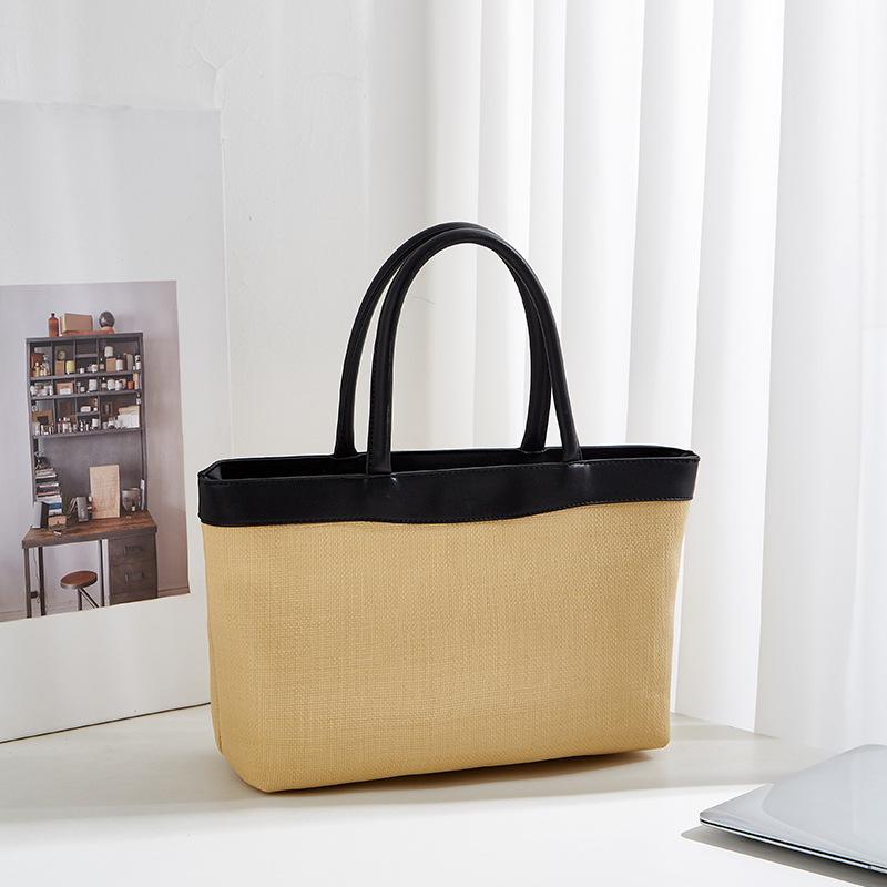 Роскошный дизайн, соломенные плетеные сумки-тоут для женщин, большая вместительная сумка на плечо, пляжная сумка чистого цвета, летняя новая большая сумка для покупок 2024 г.