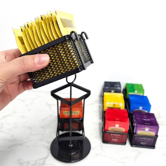 Tea Bag Organizer 2 Tier Metal Tea Bag Storage Holder with 8 Compartments Rotating Tea Bag Caddy for Kitchen Counter Up To 96 Tea Bags Storage