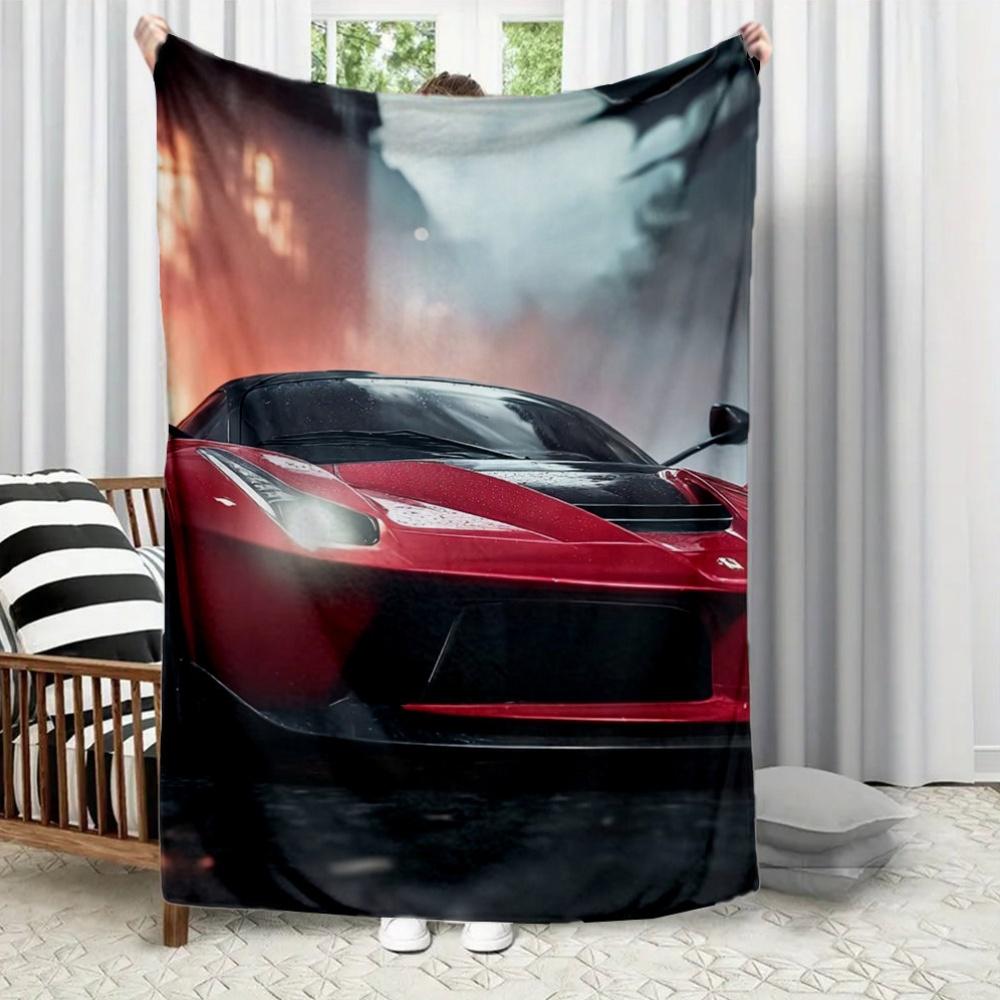 Red sports car design pattern Flannel printed blanket suitable for all seasons suitable for living room office sofa and travel