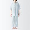 MUJI Тонкая марлевая пижама с коротким рукавом без боковых швов FD1JHA4S Светло-голубая полоска S Женская Женская Женская