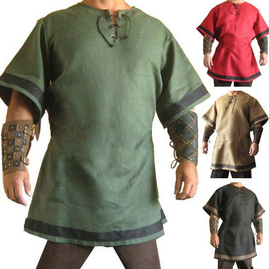 Viking Warrior Costume Medieval Men Shirt Viking Knight Outfit Vintage Renaissance Nordic Pirate Tunic Shirt for Cosplay Stage Performances