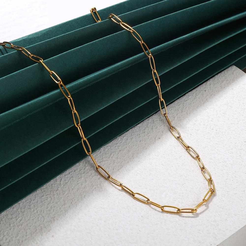 3-5MM Paperclip Chain Necklaces for Women Mens Silver/Gold Color Stainless Steel Cable Link Chain Gold Tone Choker Birthday Gifts