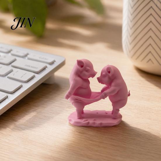Double Pig Pulling Figure Ornament, Mini Size 3D Printed Figurine, Small Space-saving Decor Funny Healing Desktop Decorative Sculpture, for