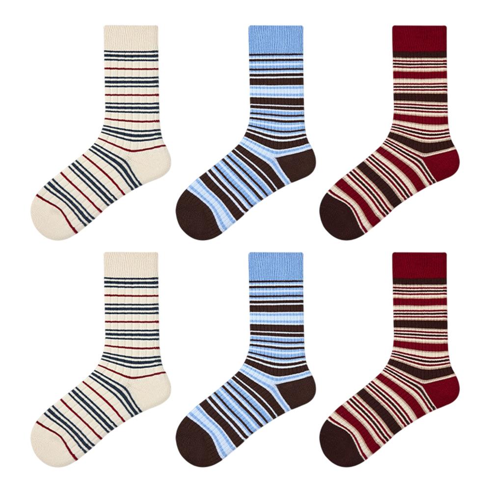 3 Pairs Fashion Cotton Socks Breathable Moisture Wicking Elastic Mid Calf Socks for Women