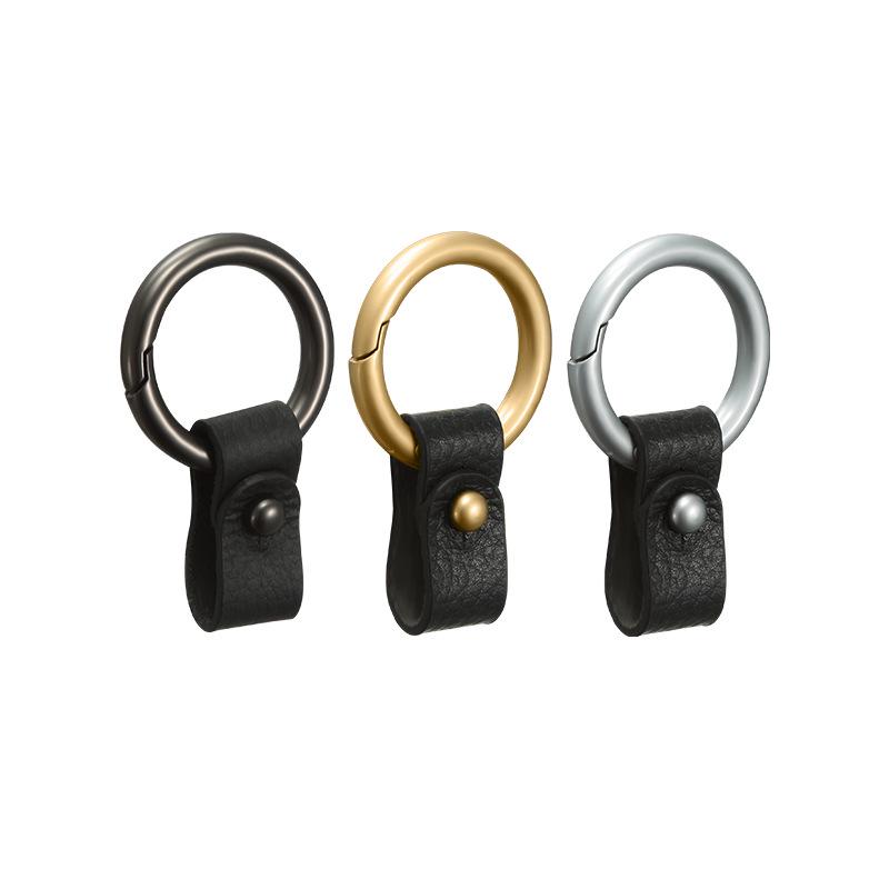 Men's Metal & Leather Car Keychain with Round Buckle