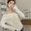 Корейский пикантный свитер с открытыми плечами и халтером - Женский осенний стильный топ с длинным рукавом