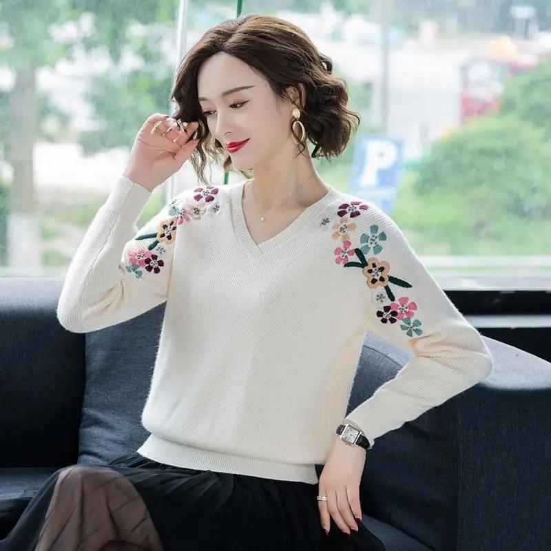 Женский свитер, осенне-зимние вязаные пуловеры, облегающие рубашки с v-образным вырезом, однотонные мягкие трикотажные джемперы, базовые свитера
