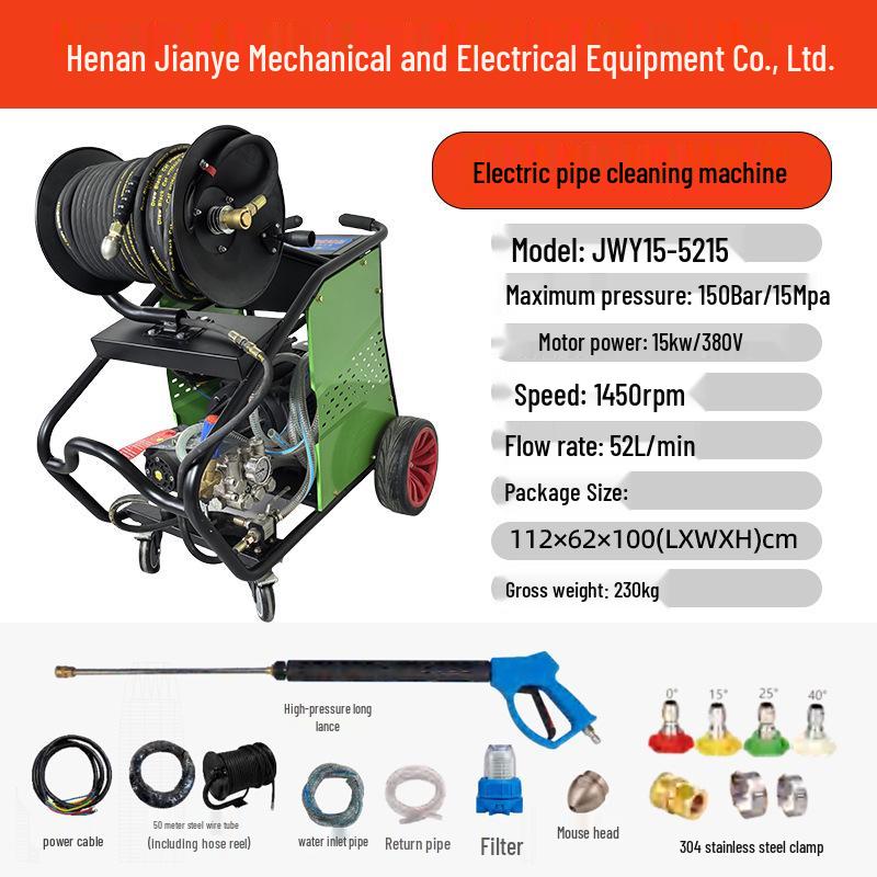 380V 15/22kW High-Pressure Electric Pipe Dredging Machine for Quick Silt Clearing