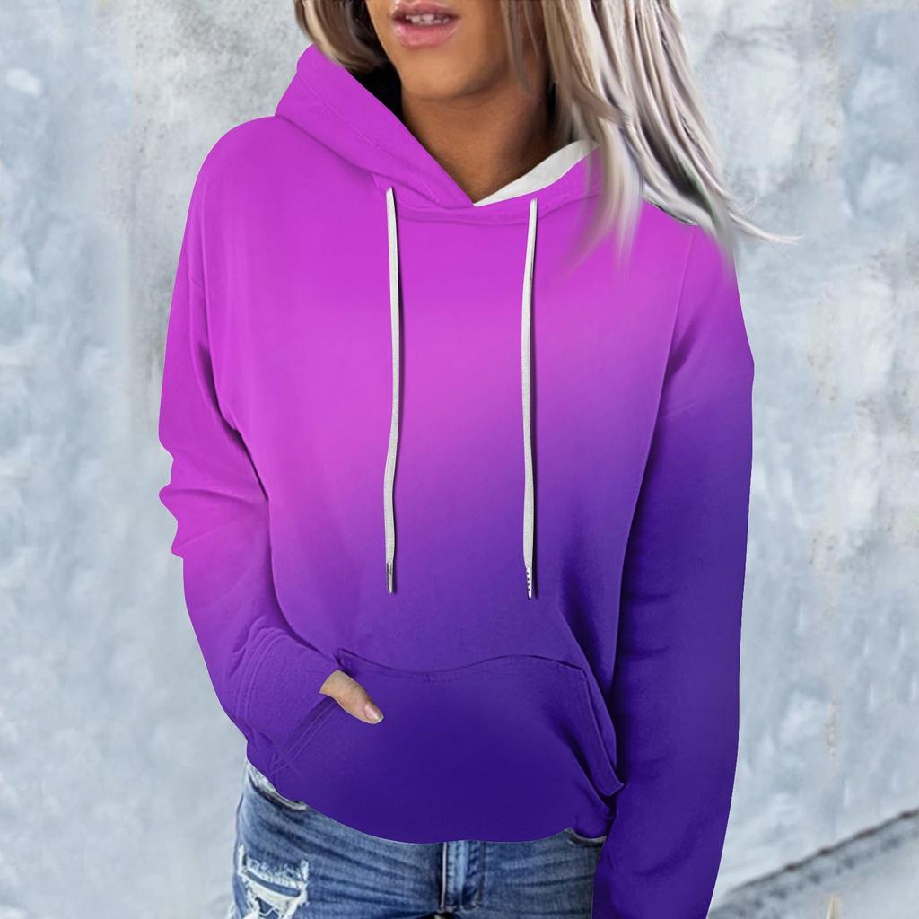 Женская модная повседневная толстовка с капюшоном и градиентным принтом с длинным рукавом